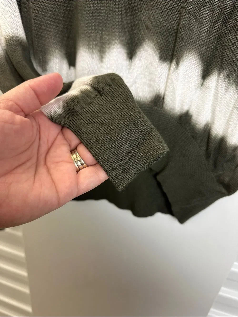 CRAVE FAME Olive & White Tie-Dye V-Neck Sweater